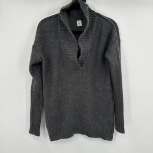 J.Crew‎ Sweater Womens Small Gray Mohair Wool Blend Shawl Collar Deep V Pullover